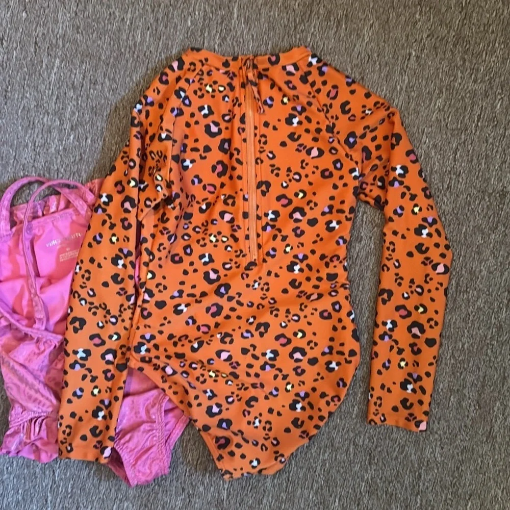 Bundle of Two Girls Pink and Orange Leopard Print Swimsuits